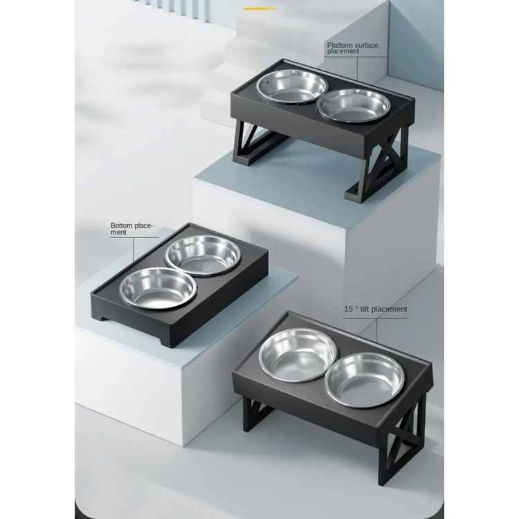 Adjustable Elevated Dog Bowl Stand with Slow Feeder & Mat - pet bowls