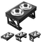Adjustable Elevated Dog Bowl Stand with Slow Feeder & Mat - pet bowls
