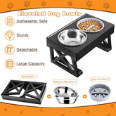Adjustable Elevated Dog Bowl Stand with Slow Feeder & Mat - pet bowls