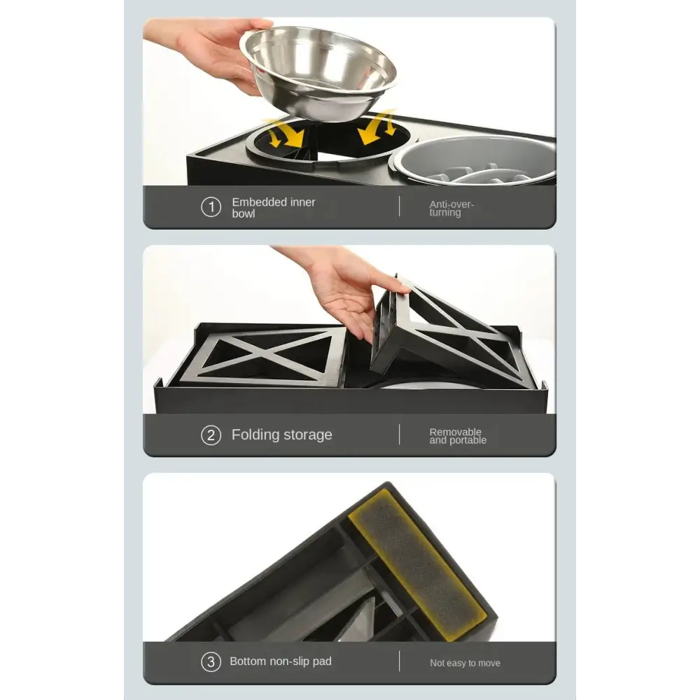 Adjustable Elevated Dog Bowl Stand with Slow Feeder & Mat - pet bowls