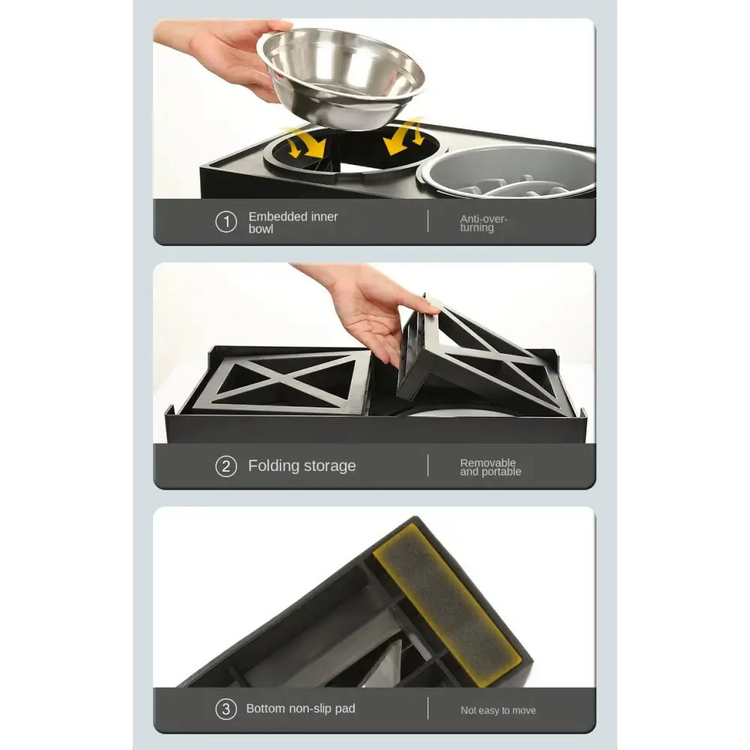 Adjustable Elevated Dog Bowl Stand with Slow Feeder & Mat - pet bowls