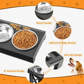 Adjustable Elevated Dog Bowl Stand with Slow Feeder & Mat - pet bowls
