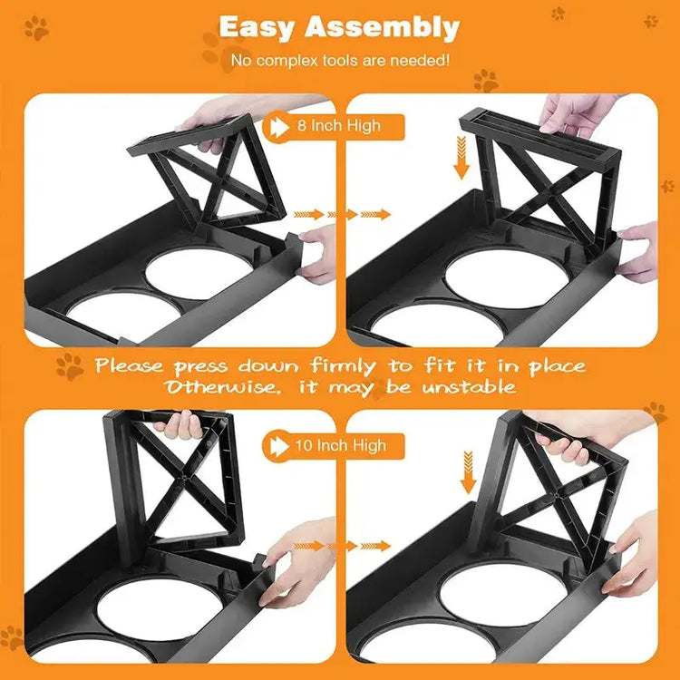 Adjustable Elevated Dog Bowl Stand with Slow Feeder & Mat - pet bowls