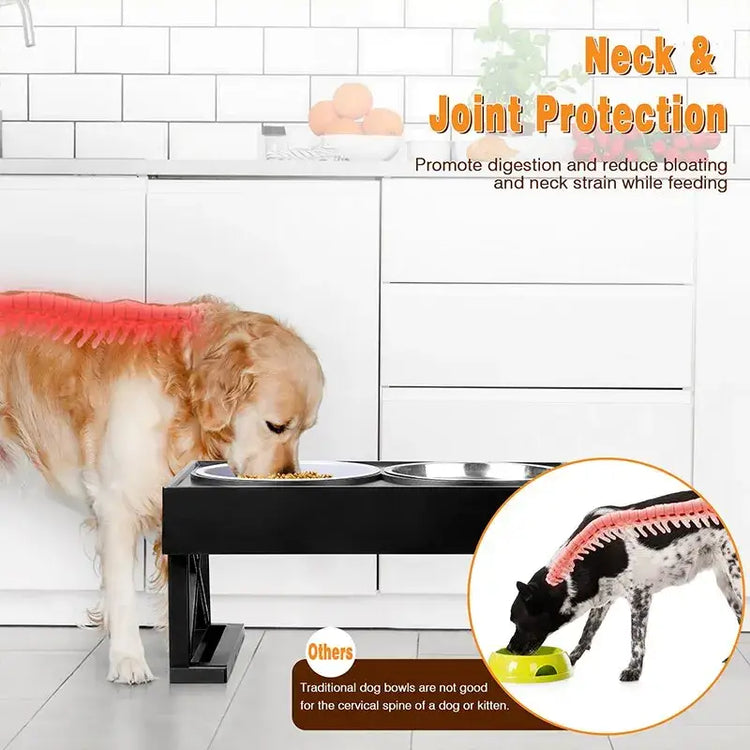 Adjustable Elevated Dog Bowl Stand with Slow Feeder & Mat - pet bowls