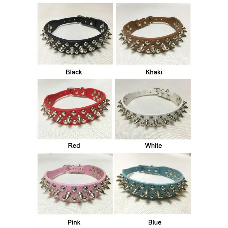 Adjustable Leather Pet Dog collar Neck Strap Supplies PU Leather Punk Rivet Spiked Dog Collar Pet Collars For Small Dog