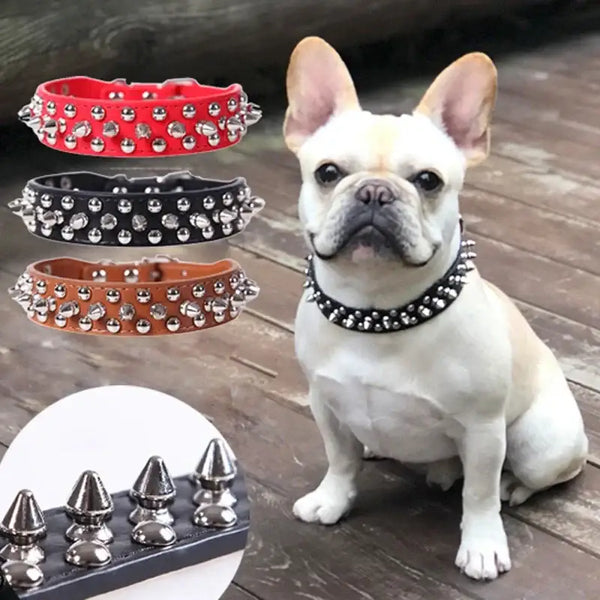 Adjustable Leather Pet Dog collar Neck Strap Supplies PU Leather Punk Rivet Spiked Dog Collar Pet Collars For Small Dog