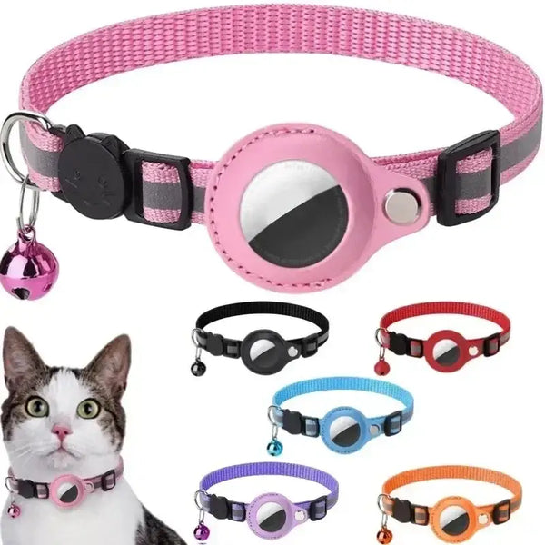 Anti-Lost Cat Collar for Airtag GPS Tracker Protective Case With Bell Reflective Cats Necklace Kitten Accesories Pet