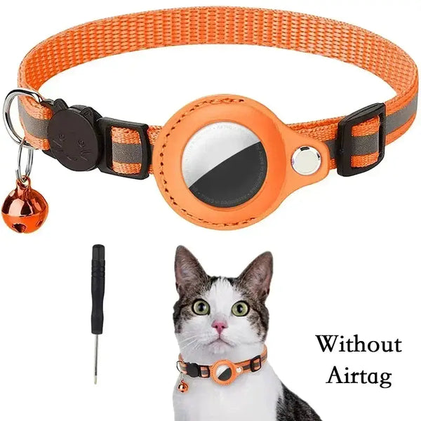 Anti-Lost Cat Collar for Airtag GPS Tracker Protective Case With Bell Reflective Cats Necklace Kitten Accesories Pet
