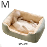 Cat & Dog Bed – Soft Cushion Pet House & Sleeping Basket - Green-M - PET BED