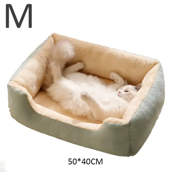 Cat & Dog Bed – Soft Cushion Pet House & Sleeping Basket - Green-M - PET BED