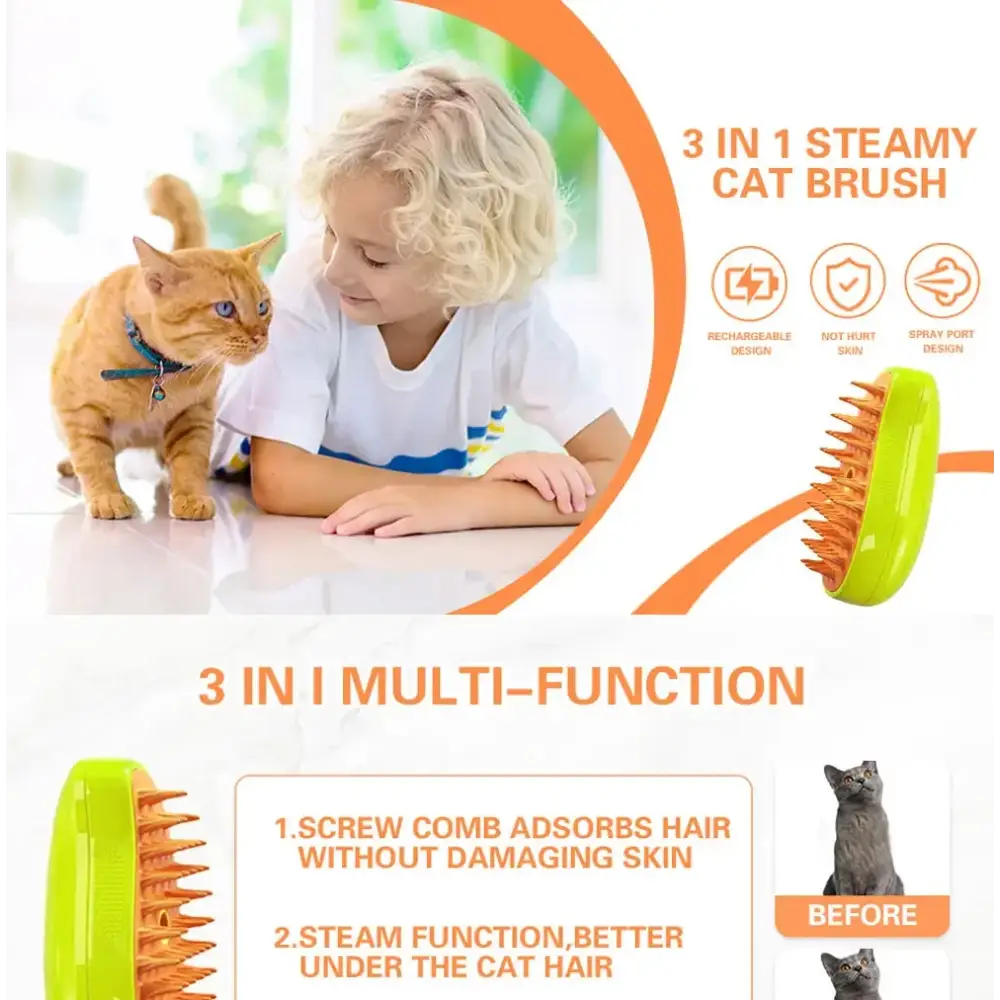 Cat & Dog Steamy Brush – 3-in-1 Electric Spray - CAT GROOMING BRUSH