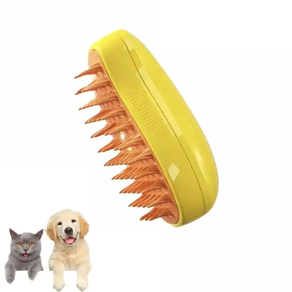 Cat & Dog Steamy Brush – 3-in-1 Electric Spray - Yellow - CAT GROOMING BRUSH