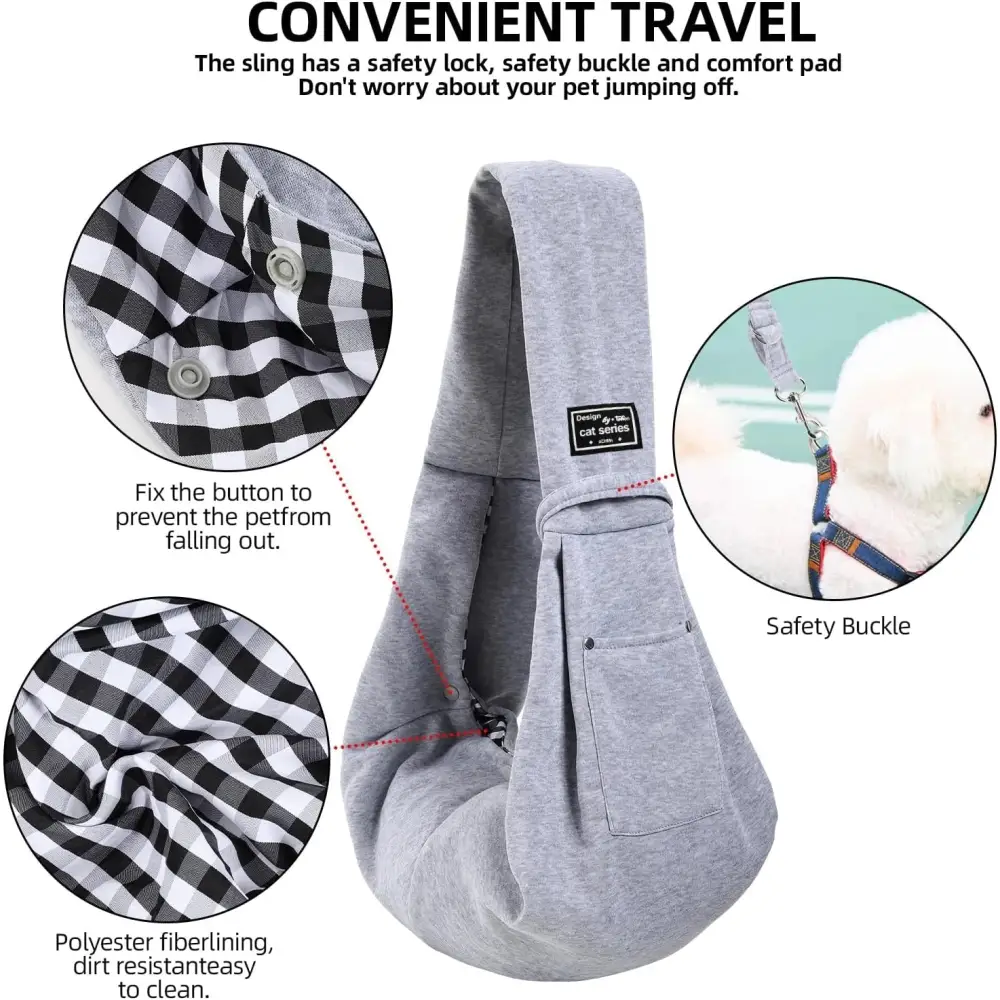Cotton Pet Sling Bag – Crossbody Dog & Cat Carrier - Gray - pet carrier