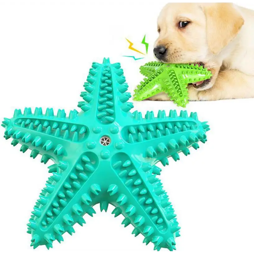Dog Chew Toys Natural Rubber Starfish-Shaped Dog Toys Interactive Treats Squeaky Dog Toothbrush Cleaner Teething Toys