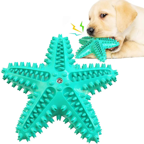 Dog Chew Toys Natural Rubber Starfish-Shaped Dog Toys Interactive Treats Squeaky Dog Toothbrush Cleaner Teething Toys