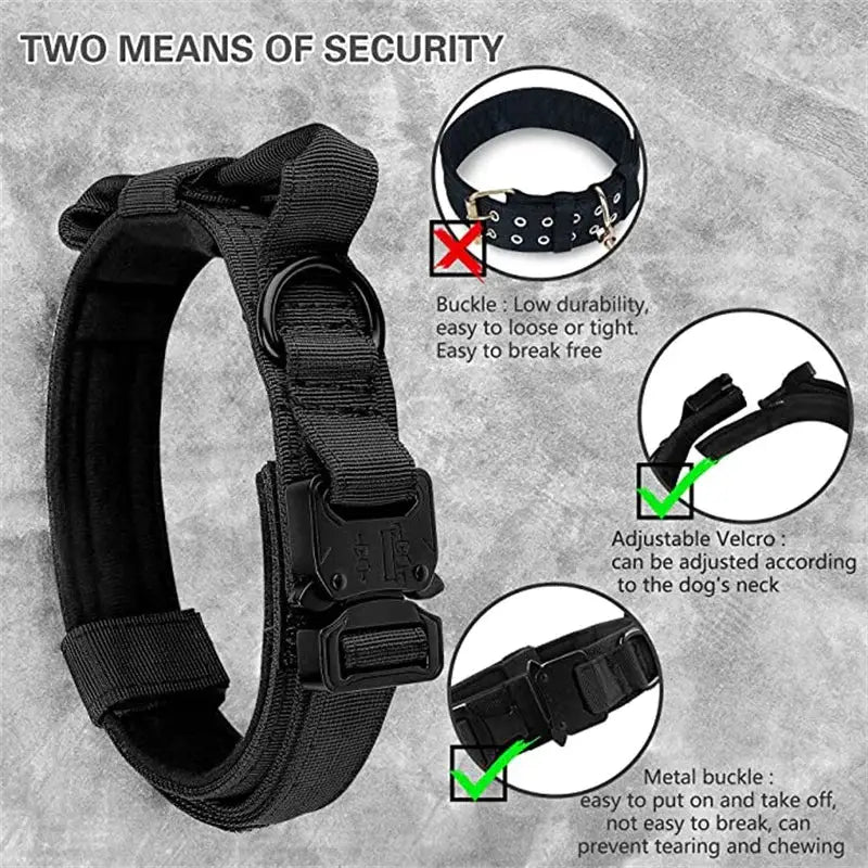 Durable Tactical Dog Collar and Leash Adjustable Military Pet Collar Leash Medium Large Dog German Shepherd Training