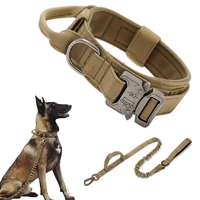 Durable Tactical Dog Collar and Leash Adjustable Military Pet Collar Leash Medium Large Dog German Shepherd Training