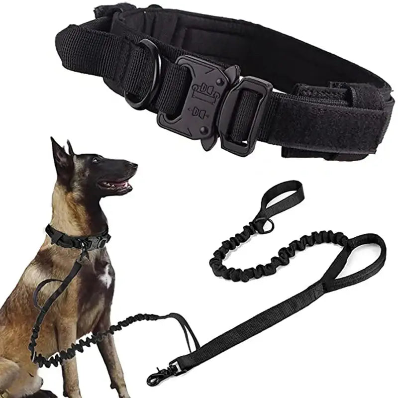 Durable Tactical Dog Collar and Leash Adjustable Military Pet Collar Leash Medium Large Dog German Shepherd Training