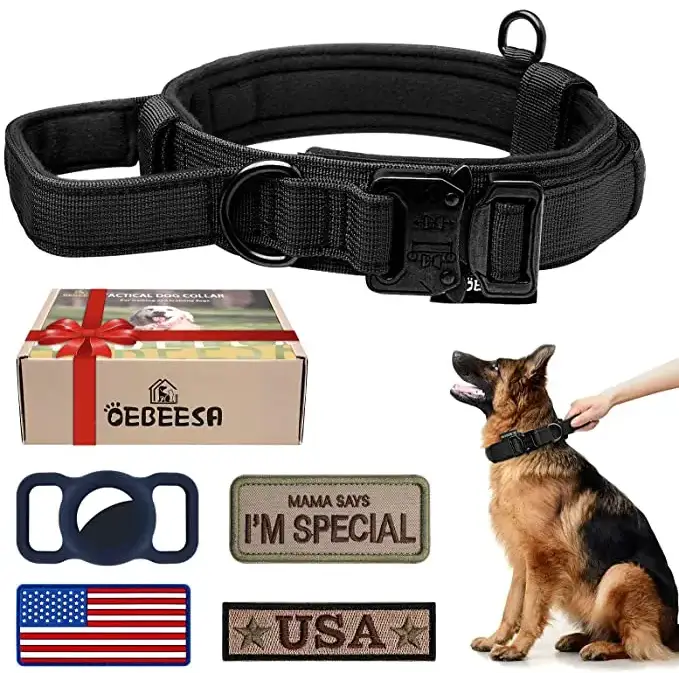 Durable Tactical Dog Collar and Leash Adjustable Military Pet Collar Leash Medium Large Dog German Shepherd Training