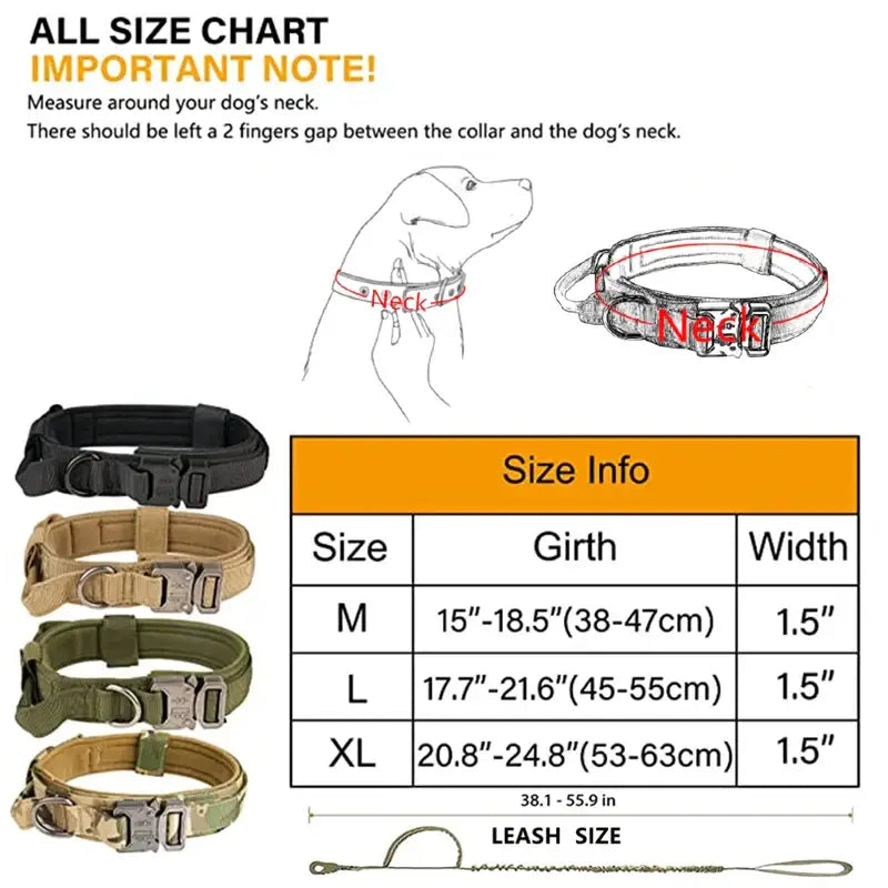 Durable Tactical Dog Collar and Leash Adjustable Military Pet Collar Leash Medium Large Dog German Shepherd Training