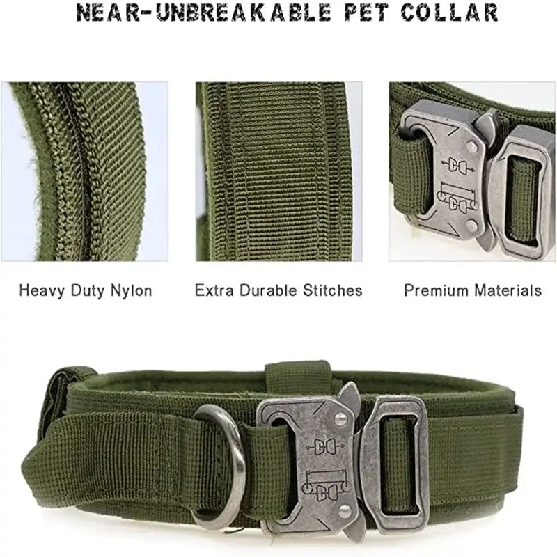 Durable Tactical Dog Collar and Leash Adjustable Military Pet Collar Leash Medium Large Dog German Shepherd Training
