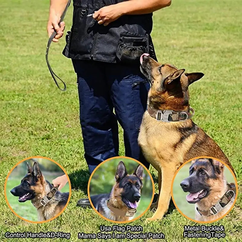 Durable Tactical Dog Collar and Leash Adjustable Military Pet Collar Leash Medium Large Dog German Shepherd Training
