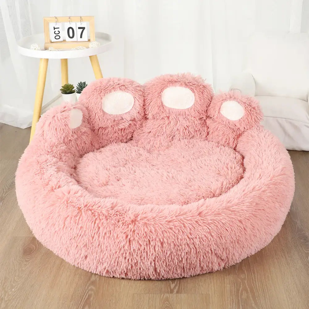 Fluffy Dog Bed – Large & Small Pet Sofa Kennel Mat for Dogs & Cats - Pink / M 60cm