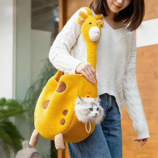 Giraffe Print Plush Pet Travel Tote - pet carrier