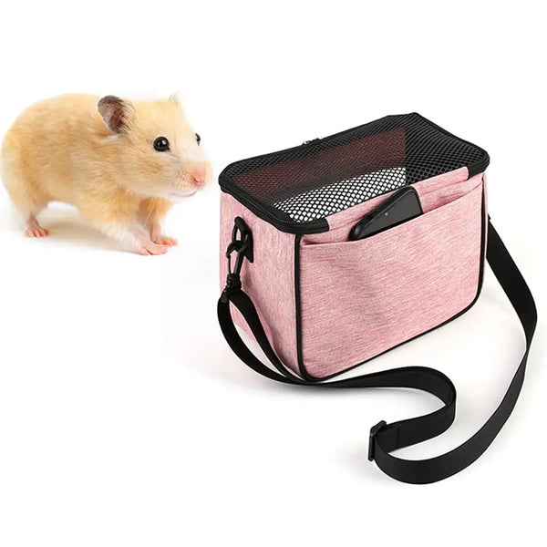 Hamster Carrier Bag Portable Guinea Pig Travel Case with Detachable Strap Outdoor Breathable Carriers for Small Animals