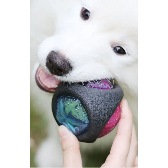 Pet Rubber Bouncing Toy Dog Chew Toy Light up Ball Squeaky Toy Bite Resistant Irregular Shape Toy - round