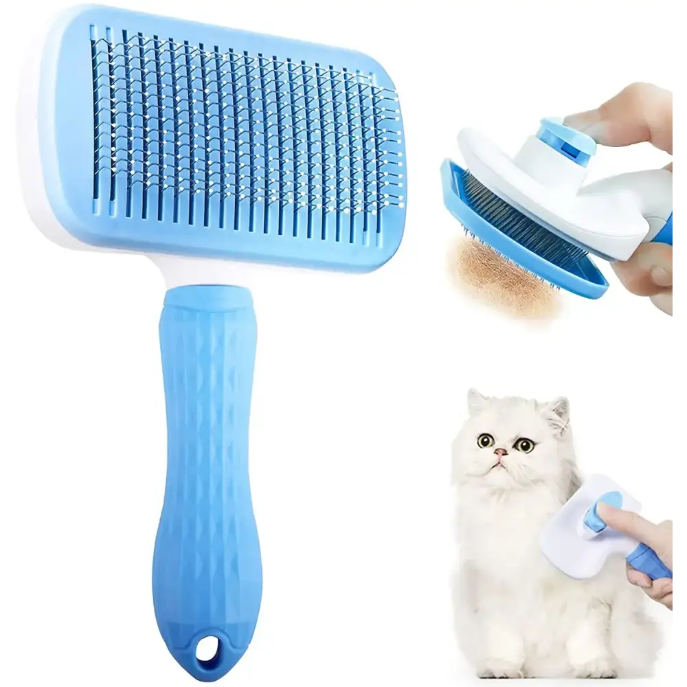 Long Hair Pet Grooming & Hair Remover Brush - Square Blue - pet brush