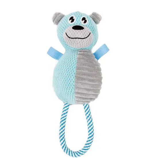 Pet Life Plush Huggabear Natural Jute And Squeak Chew Tugging Dog Toy - Blue/Grey - dog toy