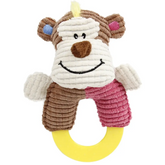Pet Life ’Ring-O-Round’ Plush Squeaking and Rubber Teething Newborn Puppy Dog Toy - Pink / Brown