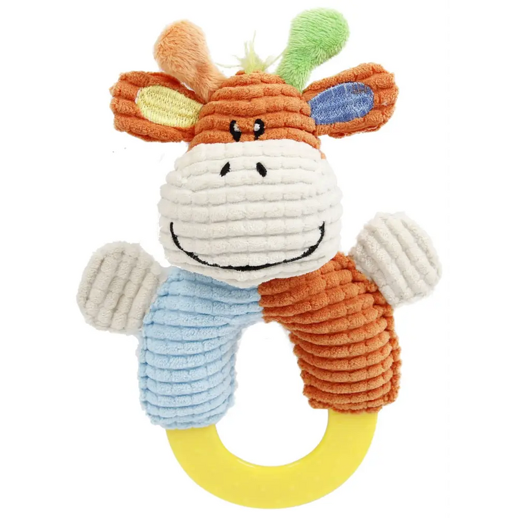 Pet Life ’Ring-O-Round’ Plush Squeaking and Rubber Teething Newborn Puppy Dog Toy - Blue / Orange