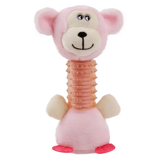 Pet Life Totty-Chew’ Plush and Rubber Squeaking Newborn Teething Cat and Dog Toy - Pink