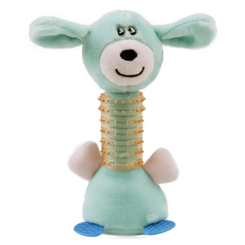 Pet Life Totty-Chew’ Plush and Rubber Squeaking Newborn Teething Cat and Dog Toy - Blue