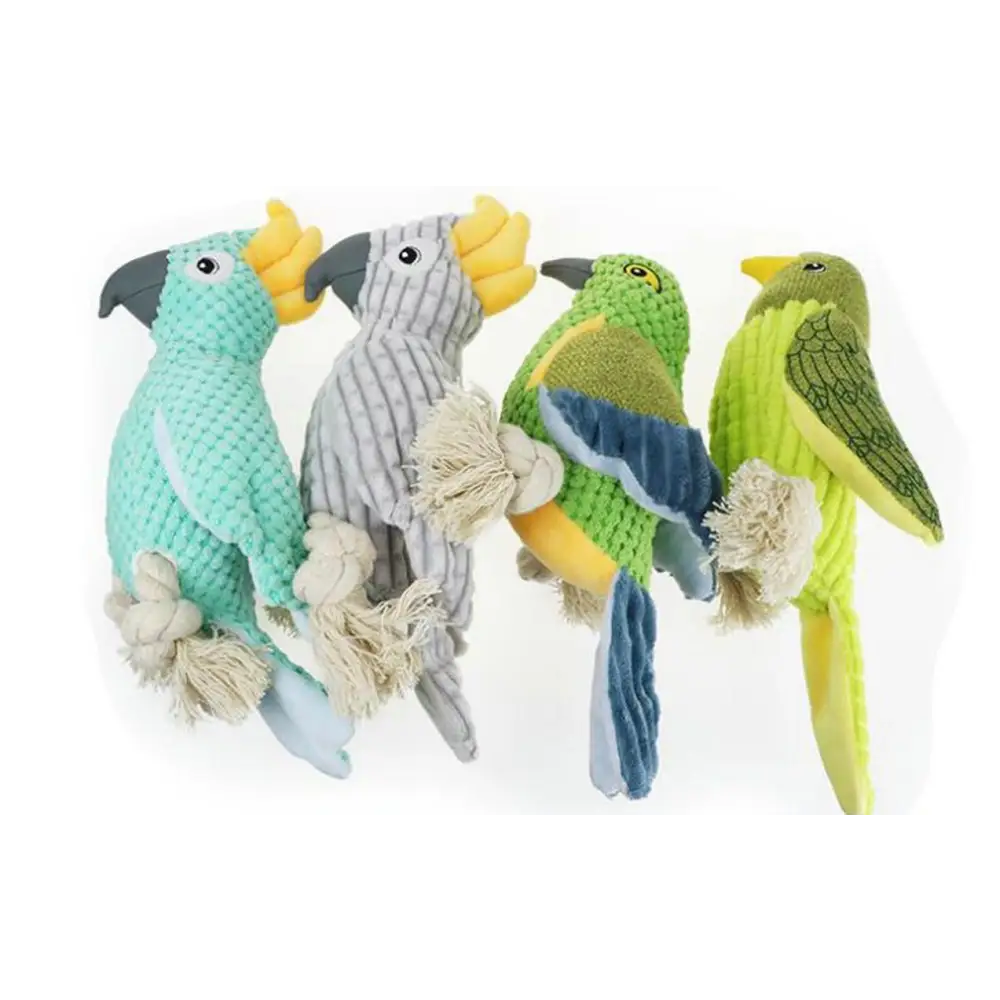 Pet Squeaky Toy Dog Toys Bite Resistant Plush Parrot Shaped Dog Rope Toys Chew Toy with Sound - Green