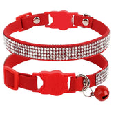 Pink Suede Rhinestone Cat Collar with Bell - cat collar