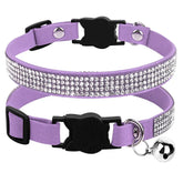 Pink Suede Rhinestone Cat Collar with Bell - cat collar