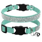 Pink Suede Rhinestone Cat Collar with Bell - cat collar