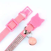 Pink Suede Rhinestone Cat Collar with Bell - cat collar