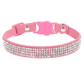 Pink Suede Rhinestone Cat Collar with Bell - cat collar