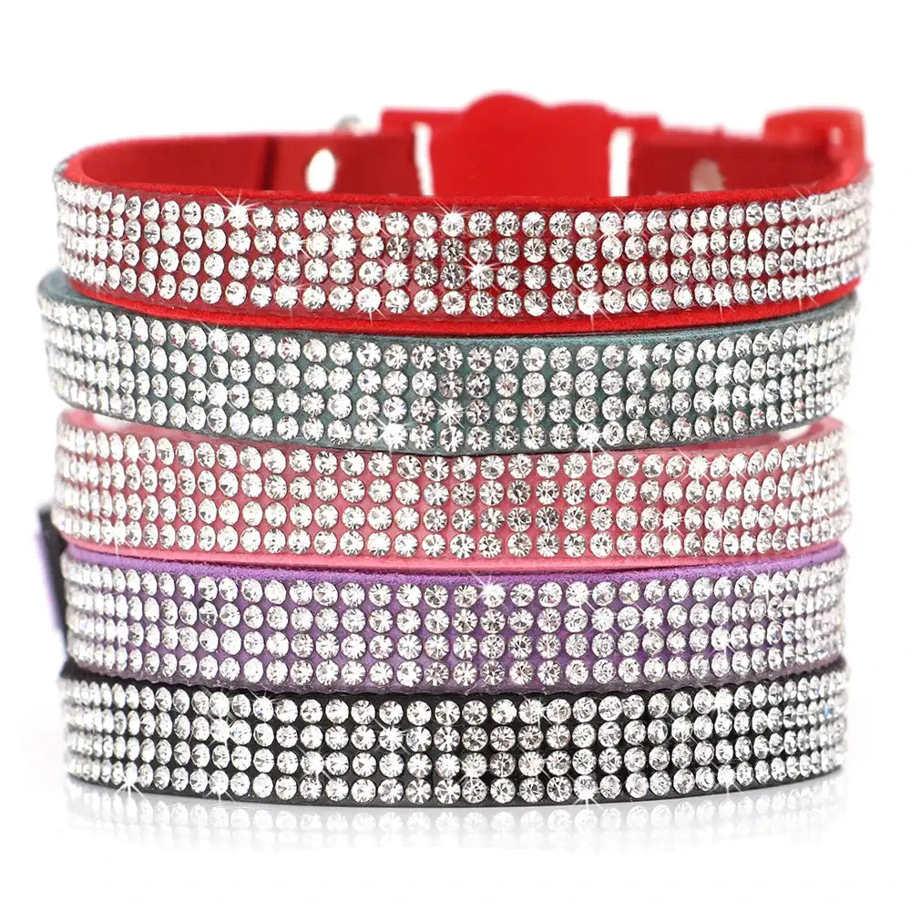 Pink Suede Rhinestone Cat Collar with Bell - cat collar