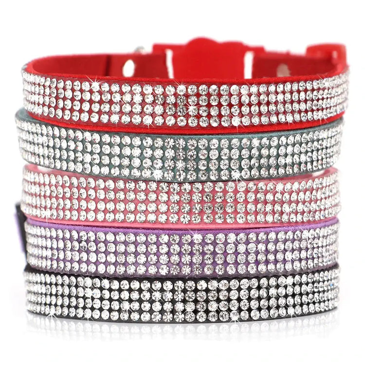 Pink Suede Rhinestone Cat Collar with Bell - cat collar