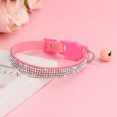 Pink Suede Rhinestone Cat Collar with Bell - XS / Pink - cat collar