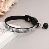 Pink Suede Rhinestone Cat Collar with Bell - XS / Black - cat collar