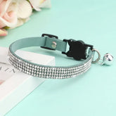 Pink Suede Rhinestone Cat Collar with Bell - XS / Blue - cat collar