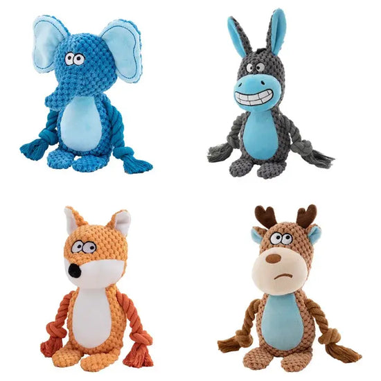 Plush Squeaky Dog Toy – Bite-Resistant Puppy Toy - dog toys,4 items, front view
