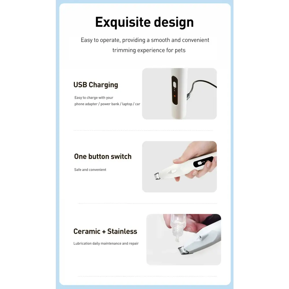 ROJECO Pet Hair Trimmer with LED Light - White / CHINA - dog hair trimmer