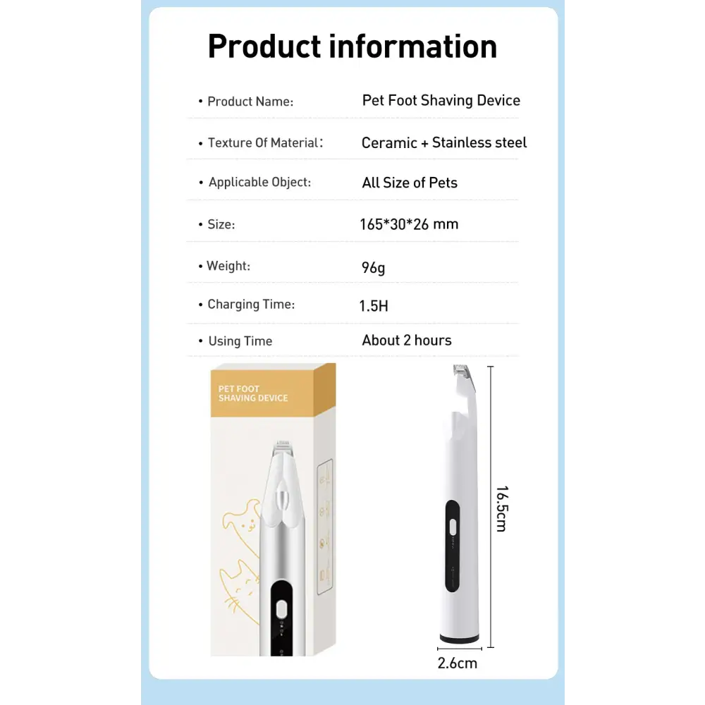 ROJECO Pet Hair Trimmer with LED Light - White / CHINA - dog hair trimmer